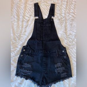 American Eagle Distressed Black Short Overalls Size XS - Excellent Condition